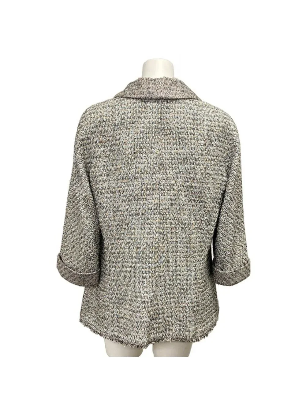 Chanel Jacket 42 L Martin Margiela Era Black White Multi 3/4 Sleeve Tweed Cotton